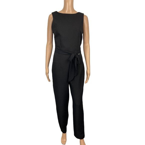 GUESS SLEEVELESS BELTED BLACK JUMPSUIT - Picture 1 of 3